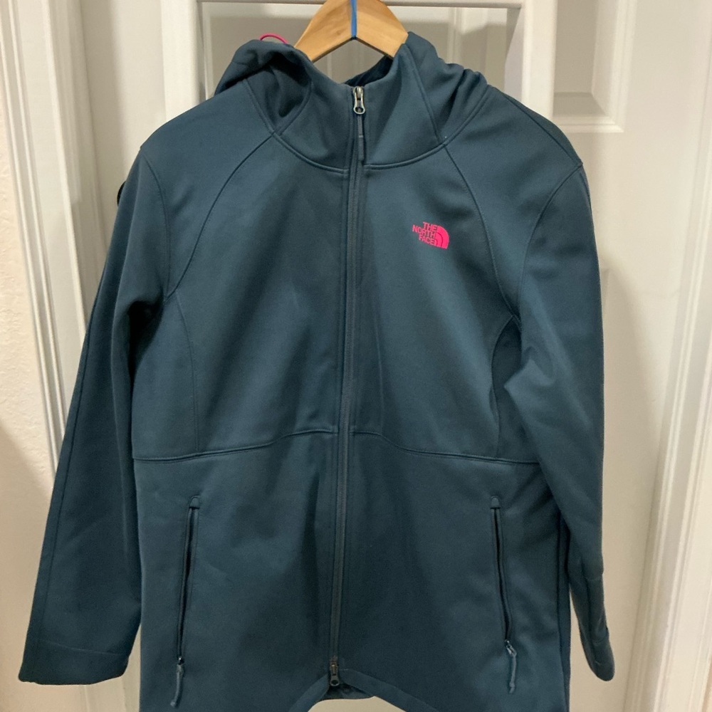 The North Face Women's Dark Teal Utility Jacket with Pink Logo